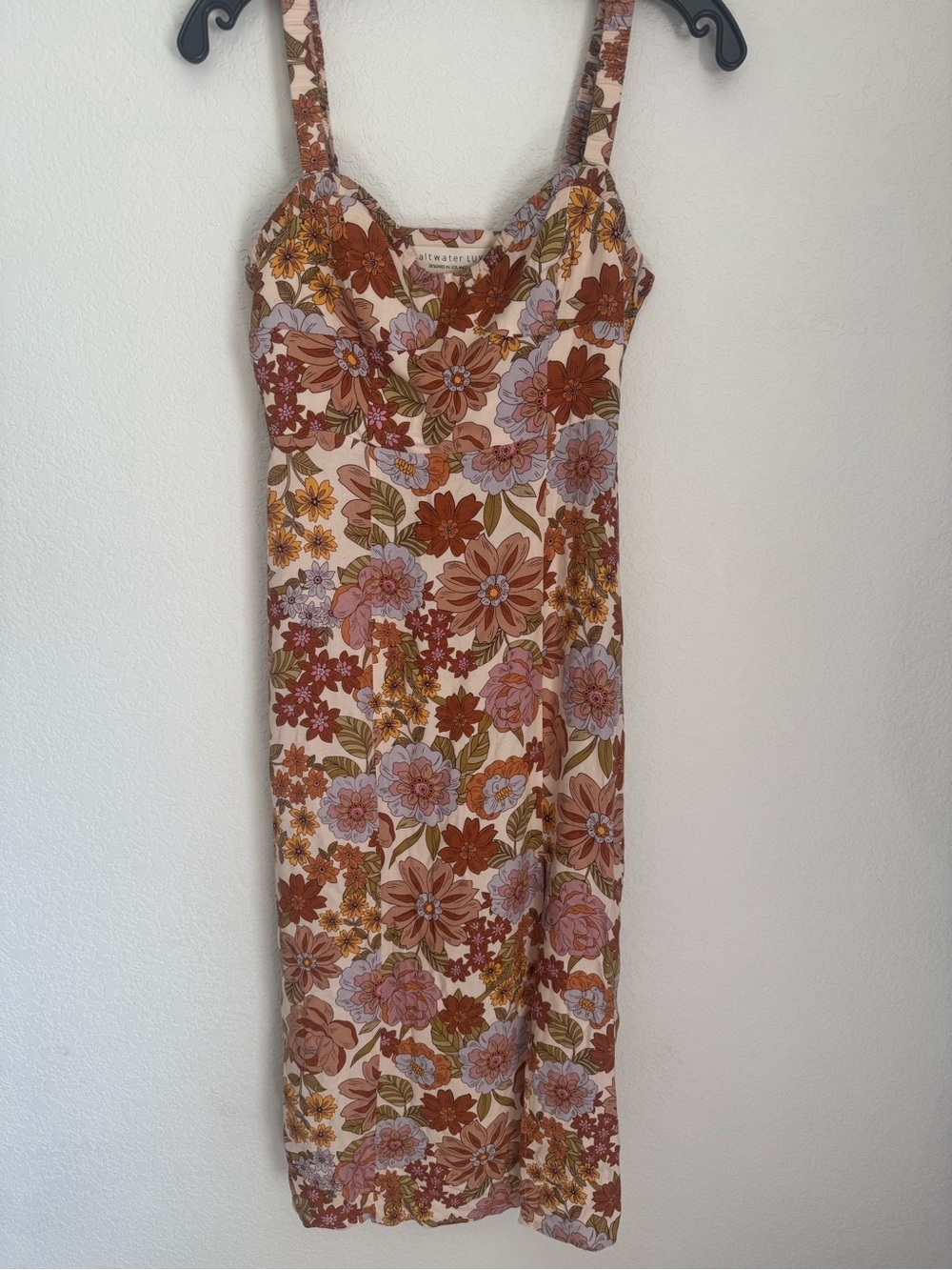 Saltwater Luxe floral midi dress Floral Slip Dress square neckline side slit